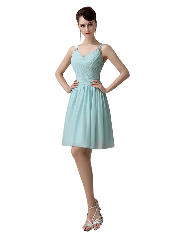 Chiffon Sexy V-neck A-line Knee-Length Short Bridesmaid Dresses