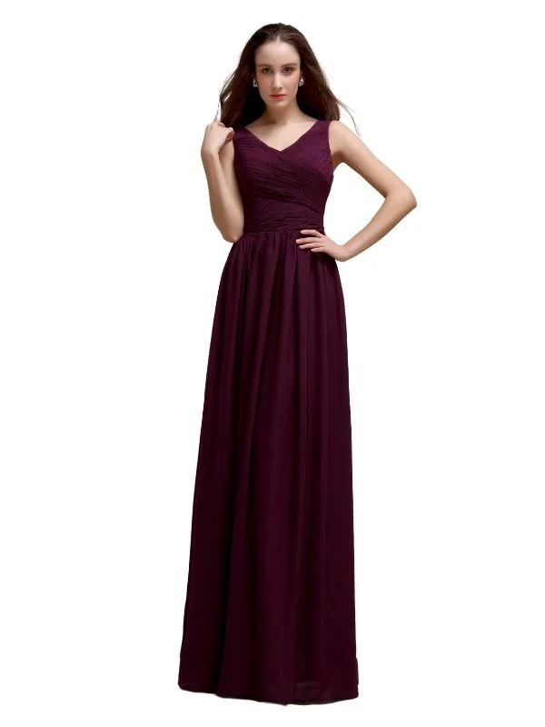 Chiffon Shoulder Strap A-line Floor-Length Bridesmaid Dresses