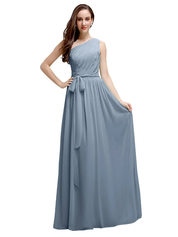 A-line One-shoulder Long Bridesmaid Dresses