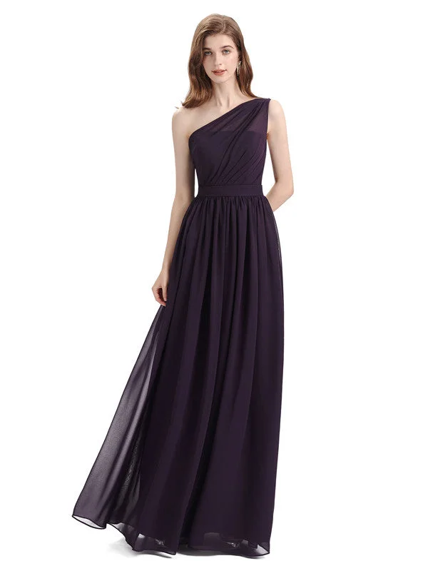 Popular One Shoulder A-line Floor-length Chiffon Bridesmaid Dresses