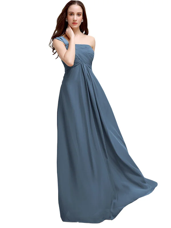 A-line One-shoulder Long Chiffon Bridesmaid Dresses