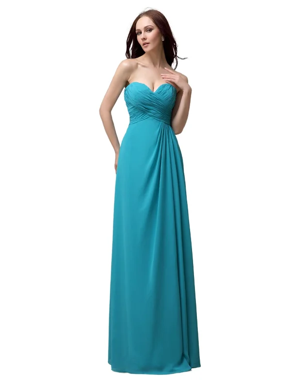 Elegant Sweetheart Chiffon A-line Long Bridesmaid Dresses