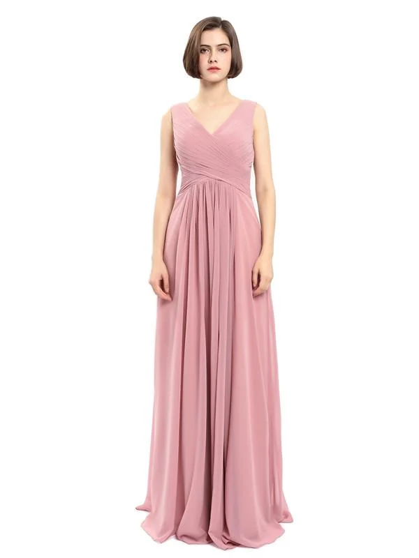 Simple A-line Chiffon V-neck Bridesmaid Dresses