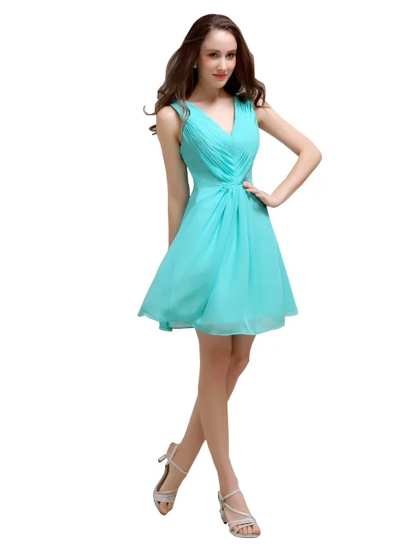 V-Neck Short A-Line Knee length Bridesmaid Dresses