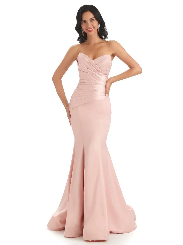 Sexy Soft Satin Sweetheart Unique Floor-Length Long Mermaid Bridesmaid Dresses