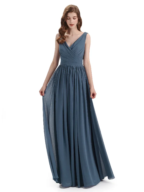 Elegant V-neck Floor Lenght Bridesmaid Dresses