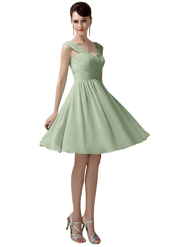 Simple A-line Knee-Length Chiffon Half-Back Short Bridesmaid Dresses