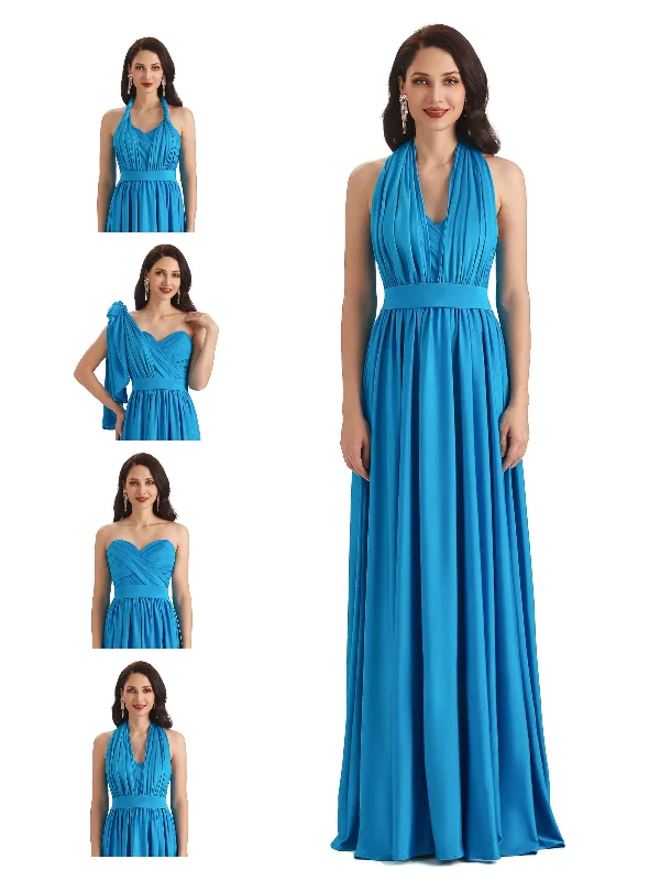 Convertible A-line Stretchy Jersey Long Formal Bridesmaid Dresses Online