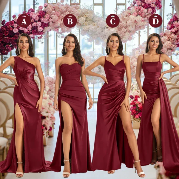 Mismatched Burgundy Sexy Mermaid Soft Satin Long Bridesmaid Dresses Online