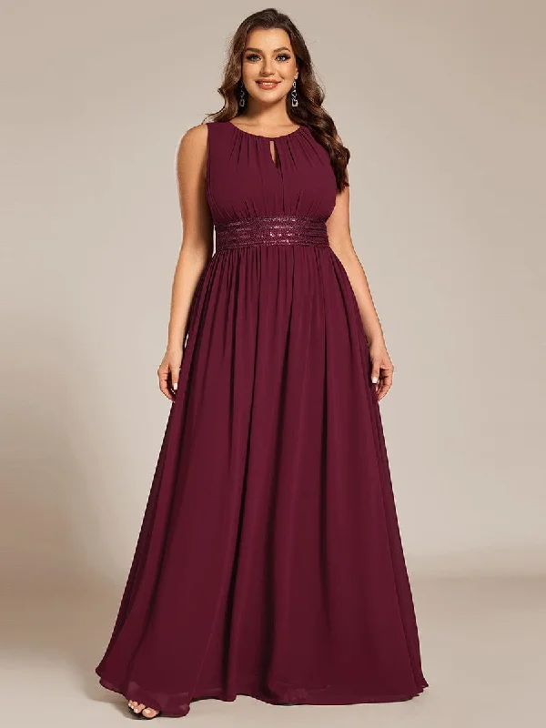 Plus Size Hollow Out Sleeveless Empire Waist Chiffon Bridesmaid Dress