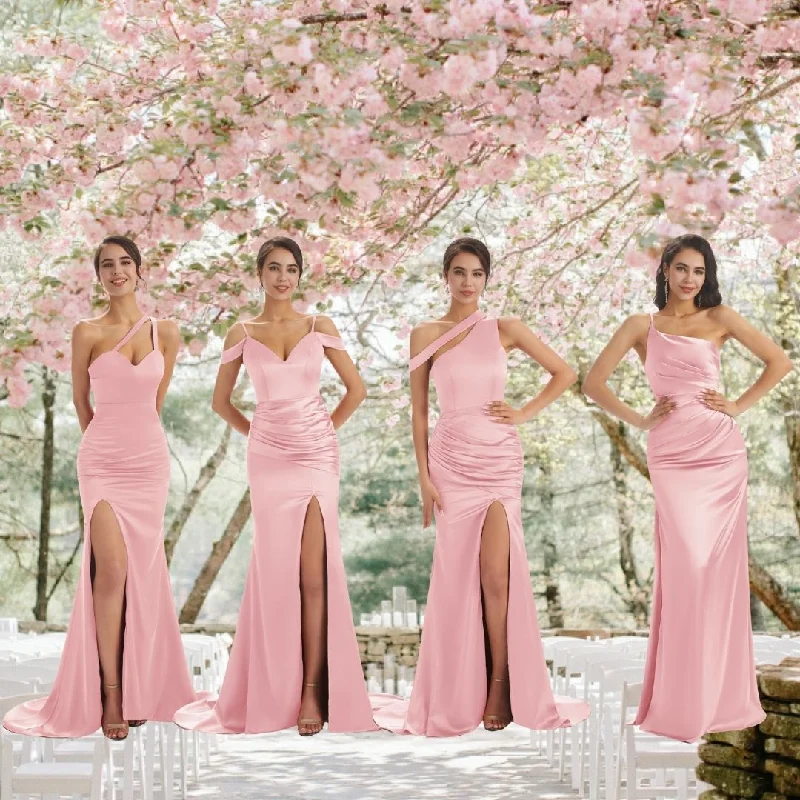 Sexy Chic Silky Mismatched Blush Pink Soft Satin Mermaid Long Bridesmaid Dresses Online