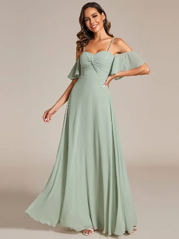 Spaghetti Strap Sweetheart Chiffon A-line Bridesmaid Dress with Knot