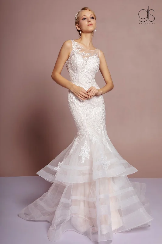 Tiered Mermaid Wedding Dress with Cut Out Back by Elizabeth K GL2689