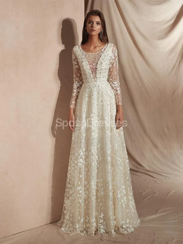 Long Sleeves Lace Cheap Wedding Dresses Online, Cheap Unique Bridal Dresses, WD578