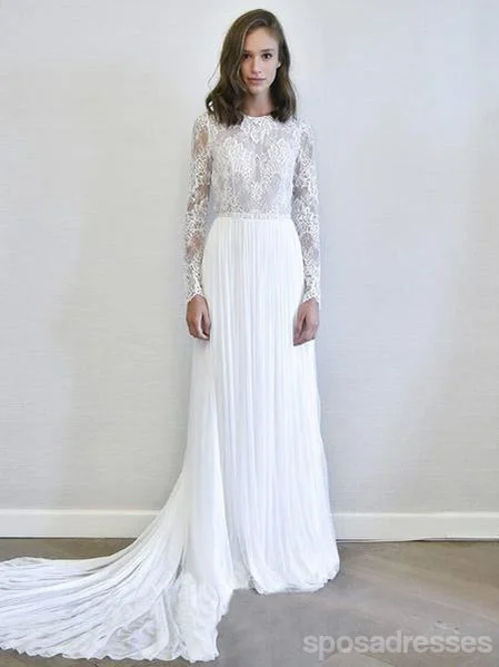 Long Sleeves Lace Chiffon Cheap Wedding Dresses Online, Cheap Bridal Dresses, WD492