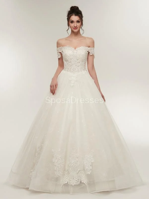 Off Shoulder Lace A-line Cheap Wedding Dresses Online, Unique Bridal Dresses, WD568