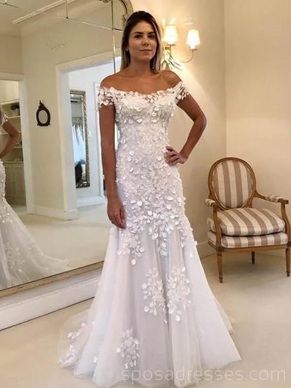 Off Shoulder Lace Mermaid Long Wedding Dresses Online, Cheap Bridal Dresses, WD548