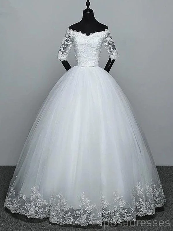 Off Shoulder Long Sleeves Ball Gown Cheap Wedding Dresses Online, Cheap Bridal Dresses, WD497