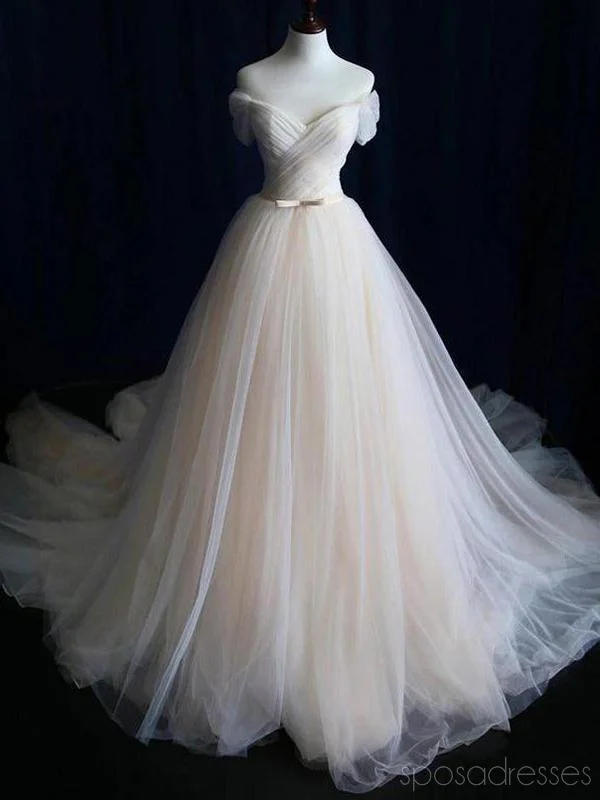 Off Shoulder Simple Ruffle Cheap Wedding Dresses Online, Cheap Bridal Dresses, WD484