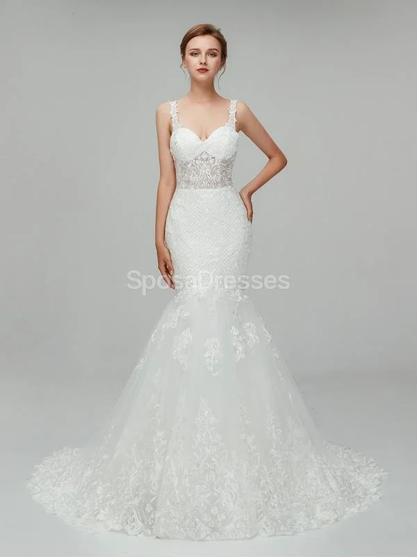 See Through Straps Lace Mermaid Cheap Wedding Dresses Online, Unique Bridal Dresses, WD558