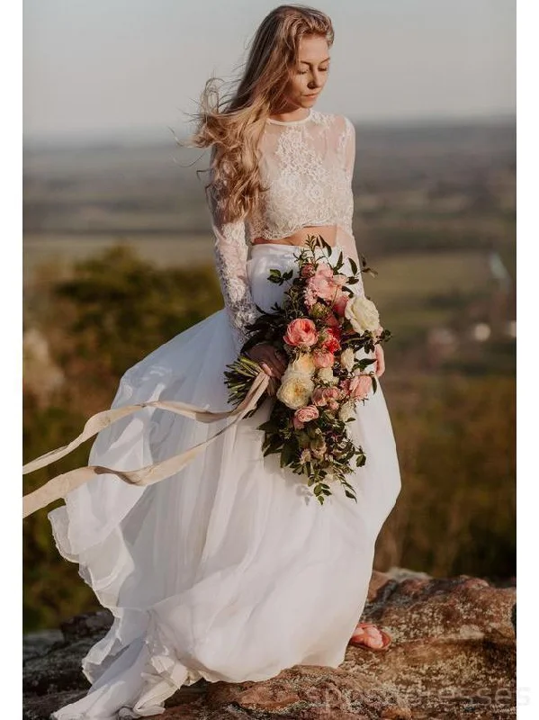 Sexy Long Sleeves Two Pieces Cheap Beach Wedding Dresses Online, Cheap Beach Bridal Dresses, WD469