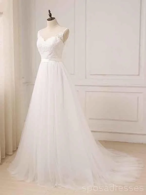 Simple Scoop Lace Wedding Dresses Online, Cheap Bridal Dresses, WD507