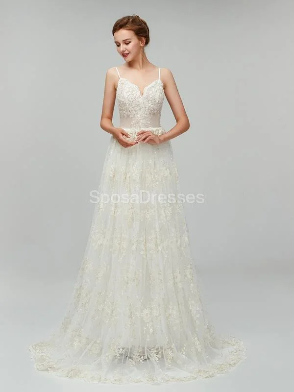 Spaghetti Straps Backless Lace Cheap Wedding Dresses Online, Cheap Bridal Dresses, WD554