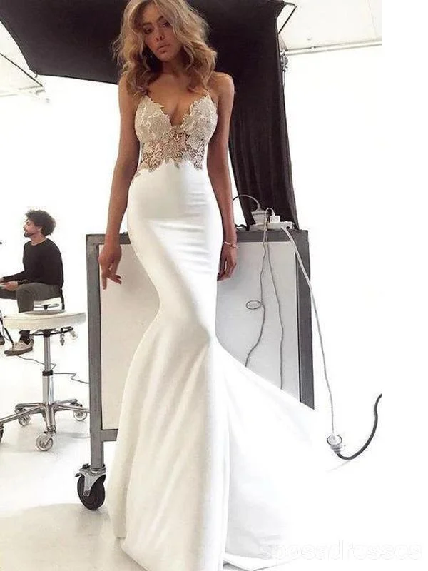 Spaghetti Straps Lace Mermaid Wedding Dresses Online, Cheap Bridal Dresses, WD637