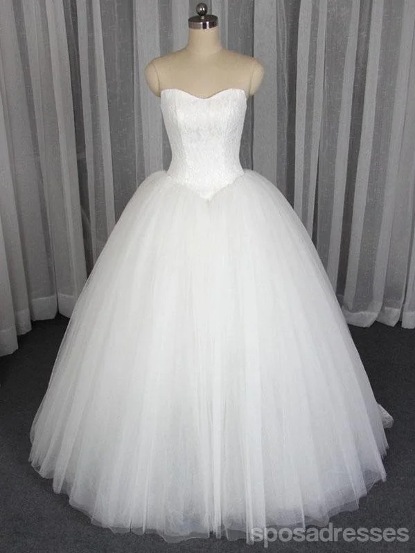 Strapless A line Tulle Wedding Dresses,  2018 Lace Custom Wedding Gowns, 18004