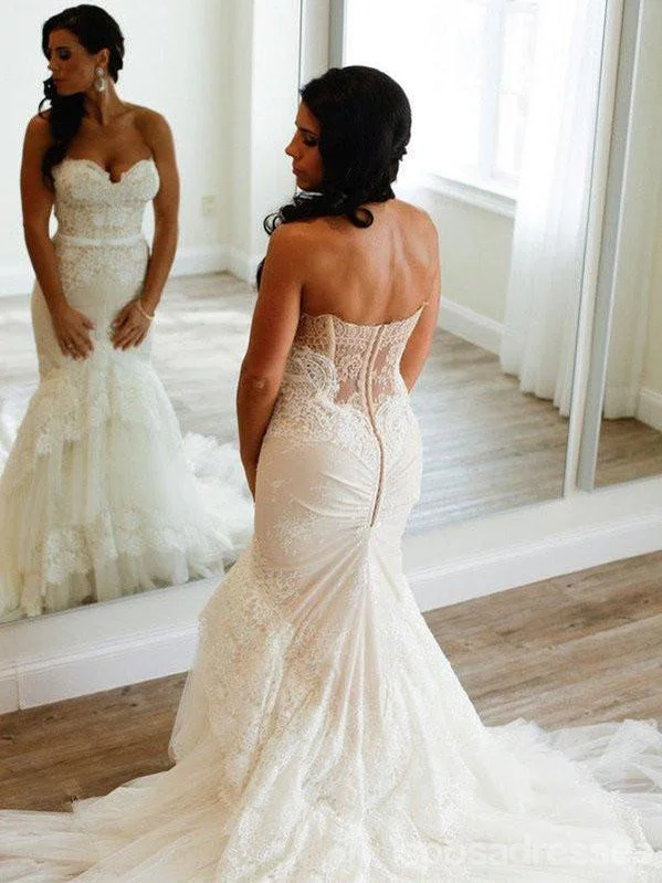 Strapless Mermaid Lace Wedding Dresses,  Sexy Long Custom Wedding Gowns, 17103