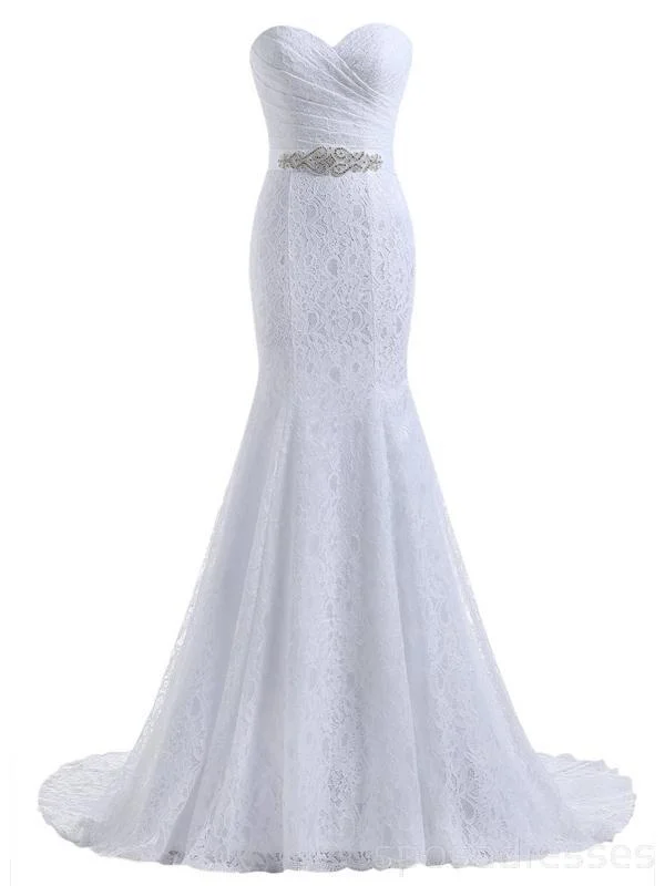 Sweetheart White Lace Mermaid Cheap Wedding Dresses Online, Cheap Lace Bridal Dresses, WD468