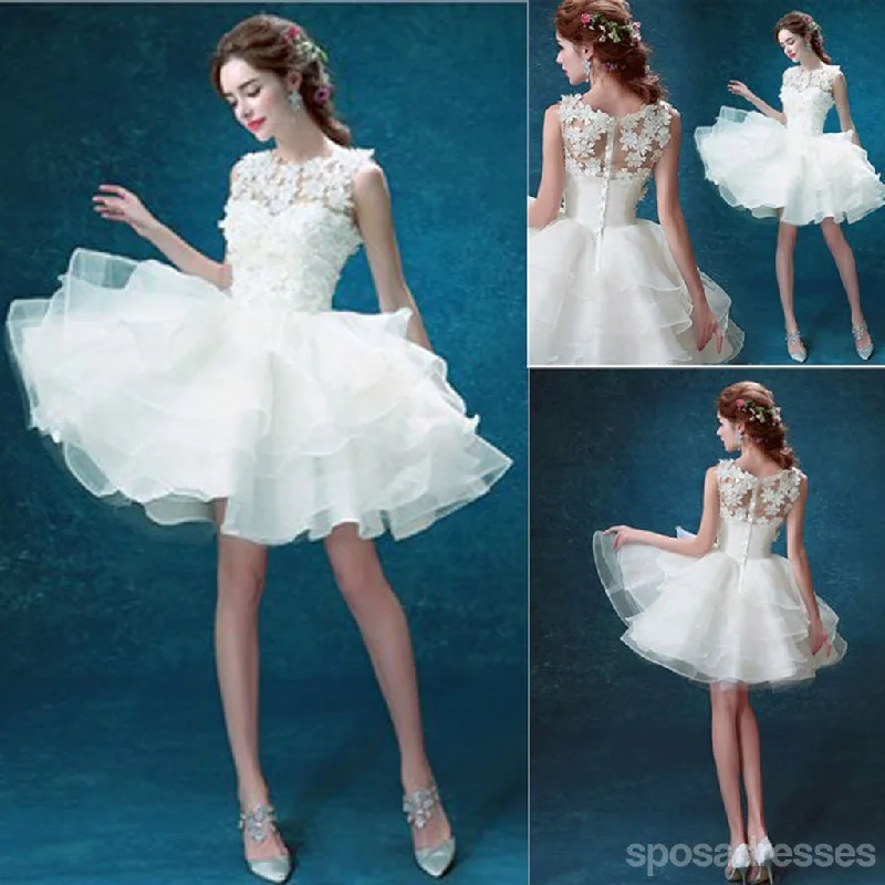 Scoop Neck Sleeveless Cute Appliques Custom Make Organza Wedding Party Dresses, WD0170